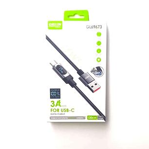 Cable USB-C GREEN LYCA GL69673 | 3A + Pantalla LCD + Carga Rápida