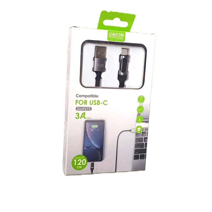Cable USB-C GREEN LYCA GL69673 | 3A + Pantalla LCD + Carga Rápida 3