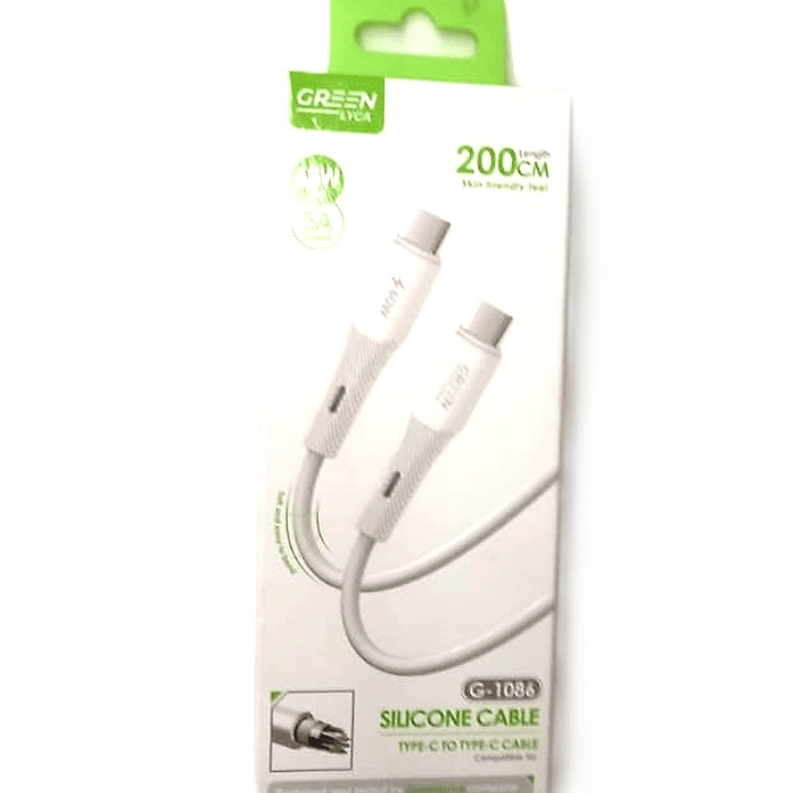 Cable USB-C a USB-C GREEN LYCA G-1086 | Silicona 5A + 2M + Carga Turbo 1
