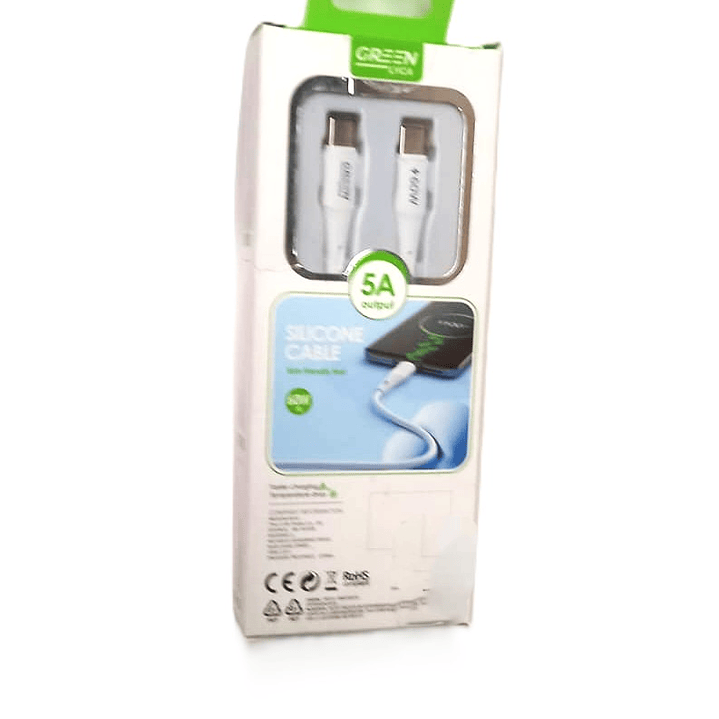 Cable USB-C a USB-C GREEN LYCA G-1086 | Silicona 5A + 2M + Carga Turbo 2