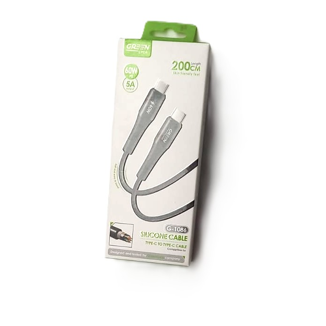 Cable USB-C a USB-C GREEN LYCA G-1086 | Silicona 5A + 2M + Carga Rápida 60W 1