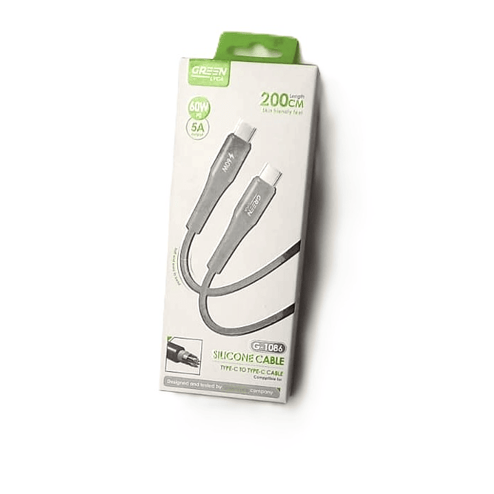 Cable USB-C a USB-C GREEN LYCA G-1086 | Silicona 5A + 2M + Carga Rápida 60W 1