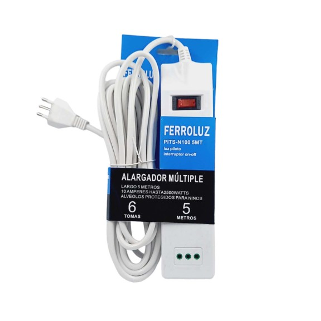 Alargador de 5 metros / 6 posiciones con interruptor- FERROLUZ 1