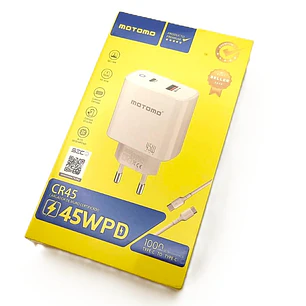 Cargador de Muro Motomo CR45 45W | USB-A + USB-C | Carga Rápida PD/QC | Ajelec Electrónica