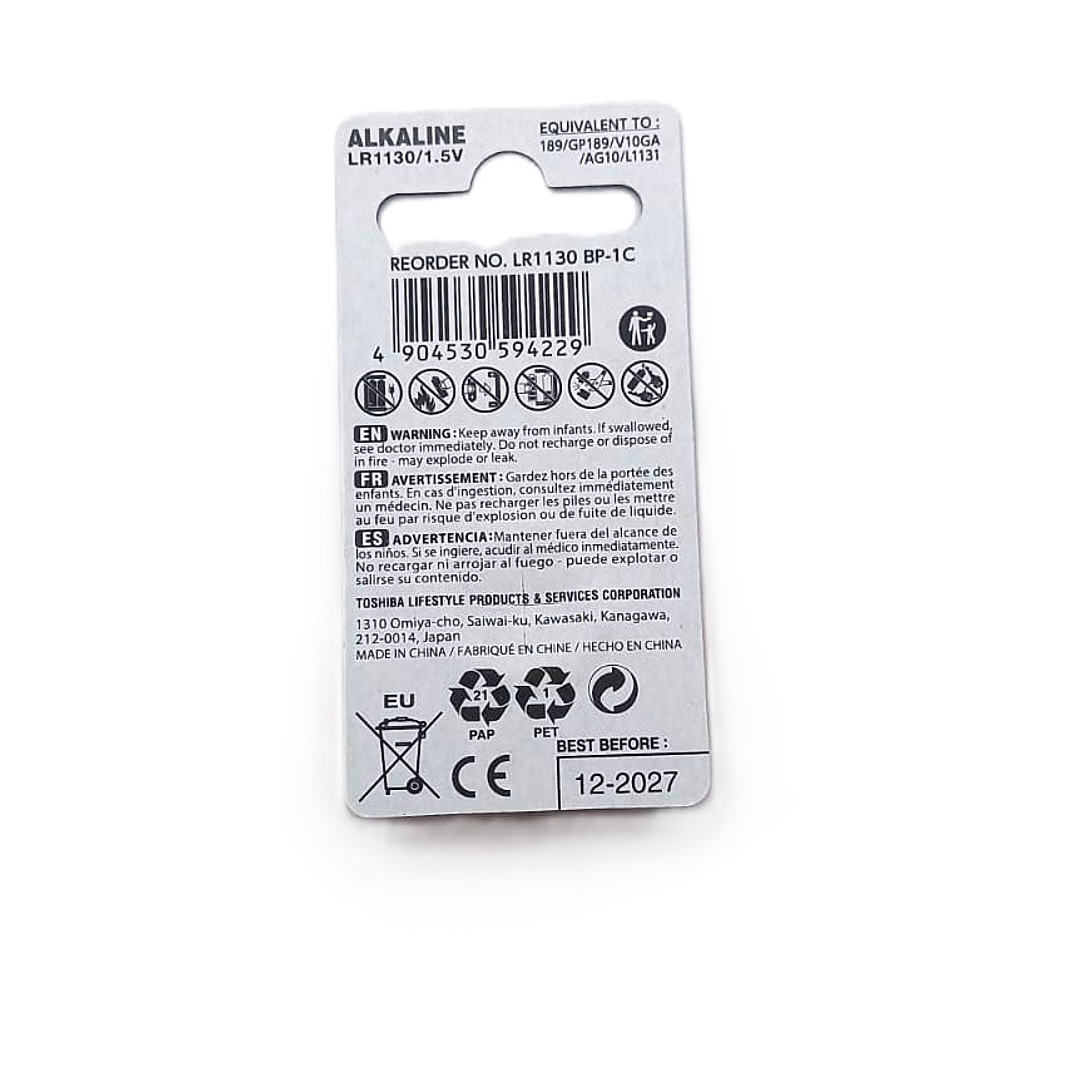 Pila de Botón Toshiba LR1130 Alcalina 1.5V | 0% Mercurio | Ajelec Electrónica 3
