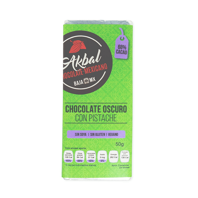 Chocolate oscuro 68% cacao con pistaches 
