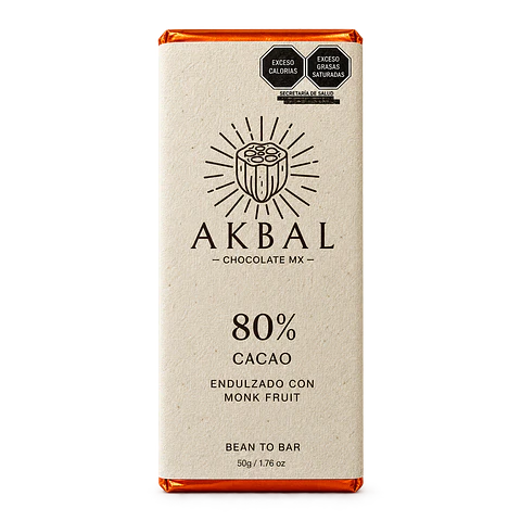 Chocolate 80% Cacao Sin Azúcar - Monk Fruit