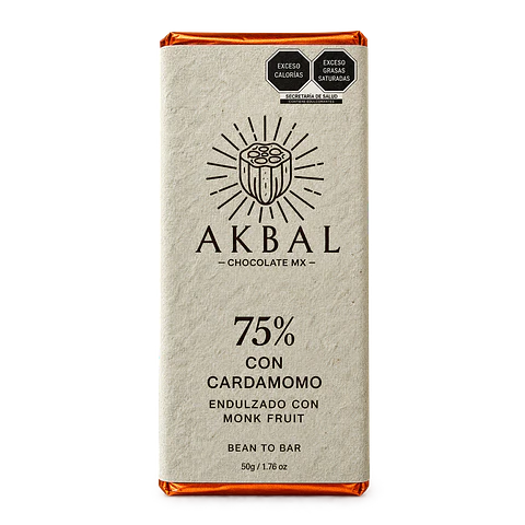 Chocolate 75% Cacao con Cardamomo – Sin Azúcar - Monk Fruit