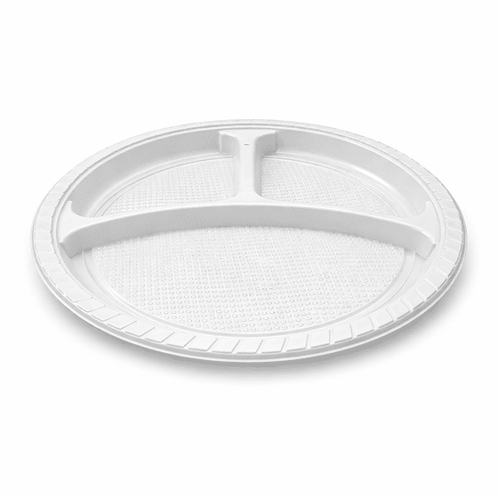 Plato PP Blanco 3 Divisiones (400 unds)