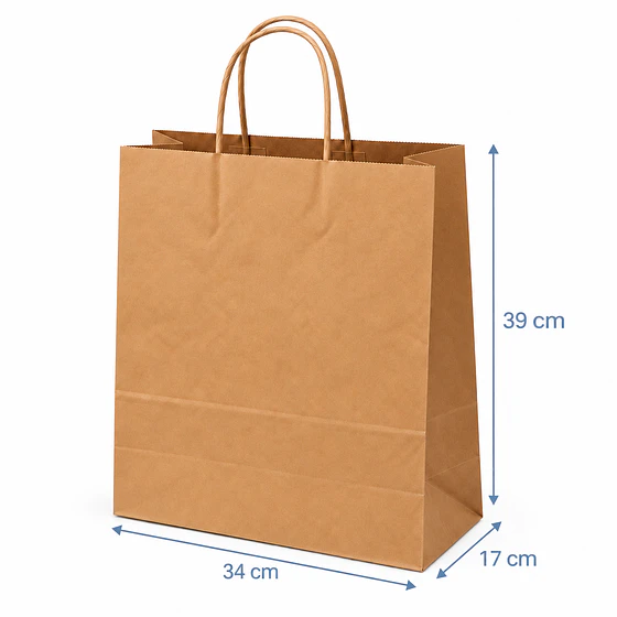 Bolsa Papel Kraft con Manilla - Grande - Paquete 250 Unidades