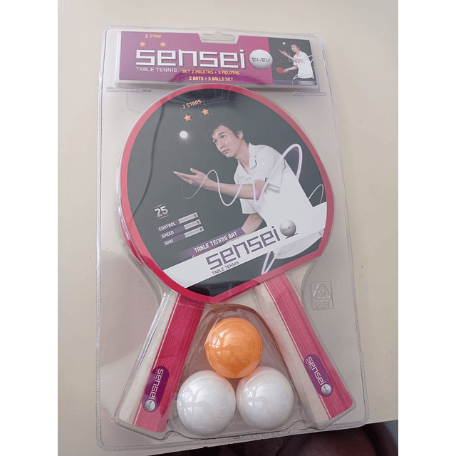 SET GOMA LISA  TENIS DE MESA SENSEI 2 PALETAS - 3 PELOTAS