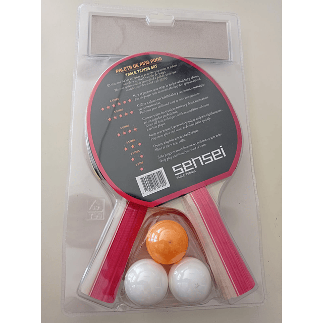 SET GOMA LISA  TENIS DE MESA SENSEI 2 PALETAS - 3 PELOTAS
