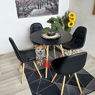 Comedor Serpiente (Mesa Melamina redonda + 4 sillas Buckle)