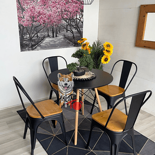 Comedor Liberia (Mesa Melamina redonda + 4 Sillas Tolix Madera)
