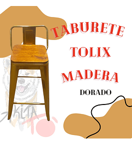 Taburete Tolix Madera Dorado 