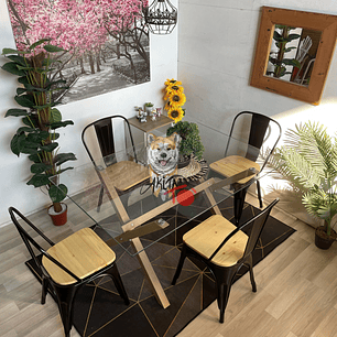 Comedor Luxemburgo Plus (Mesa Vidrio 140x90 + Silla Tolix)