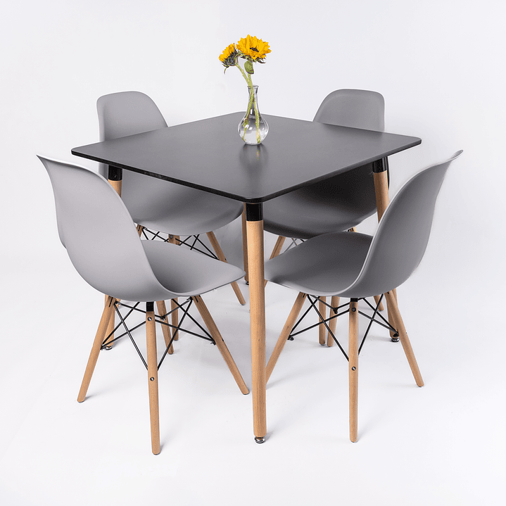 Comedor Indonesia (Mesa melamina cuadrada negra 80x80 + 4 Sillas eames) 3