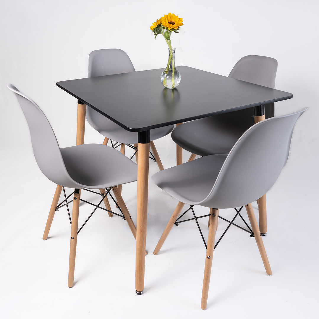 Comedor Indonesia (Mesa melamina cuadrada negra 80x80 + 4 Sillas eames) 1