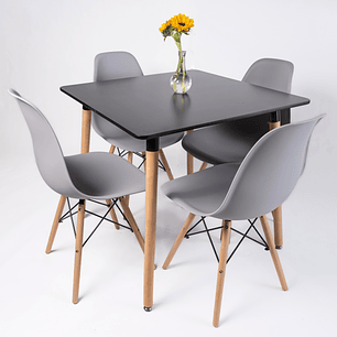 Comedor Indonesia (Mesa melamina cuadrada negra 80x80 + 4 Sillas eames)