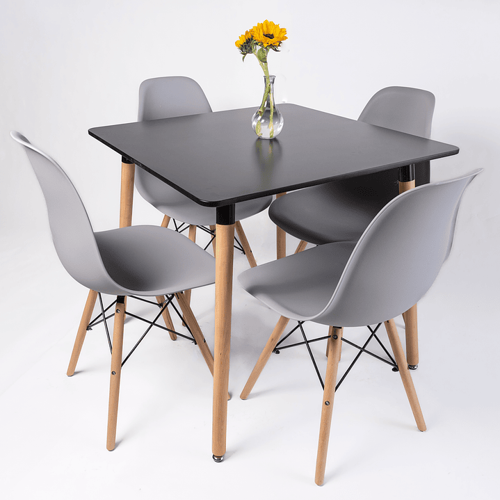 Comedor Indonesia (Mesa melamina cuadrada negra 80x80 + 4 Sillas eames) 1