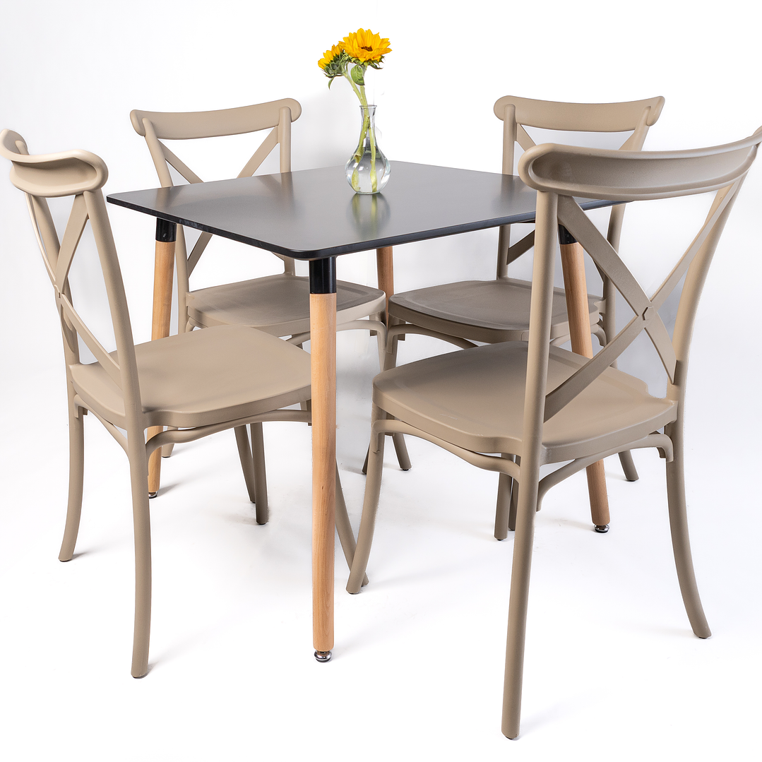 Comedor Congo (Mesa cuadrada melamina negra + 4 Crossback ) 1