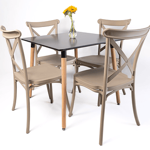Comedor Congo (Mesa cuadrada melamina negra + 4 Crossback )