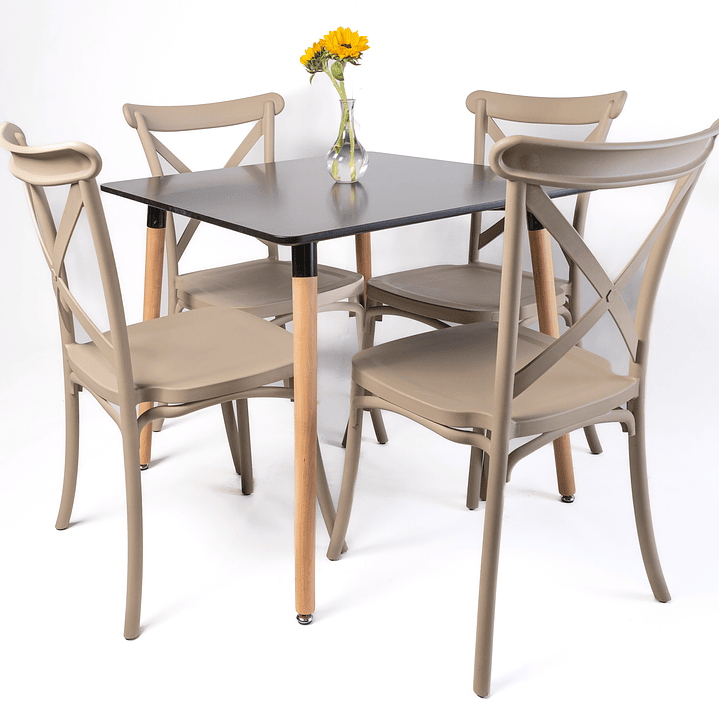 Comedor Congo (Mesa cuadrada melamina negra + 4 Crossback ) 1