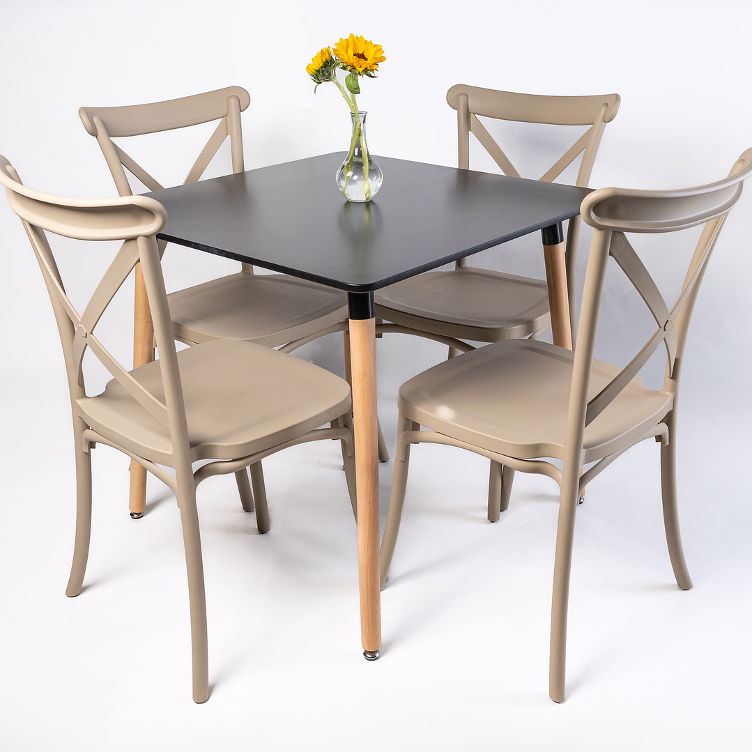 Comedor Congo (Mesa cuadrada melamina negra + 4 Crossback ) 3