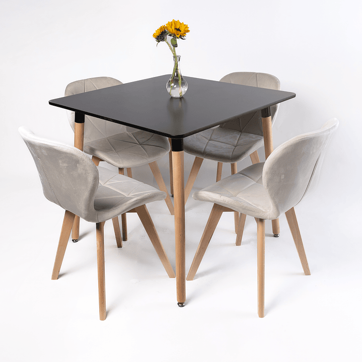 Comedor Bolivia (Mesa Cuadrada negra + 4 Sillas radar velvet)  1