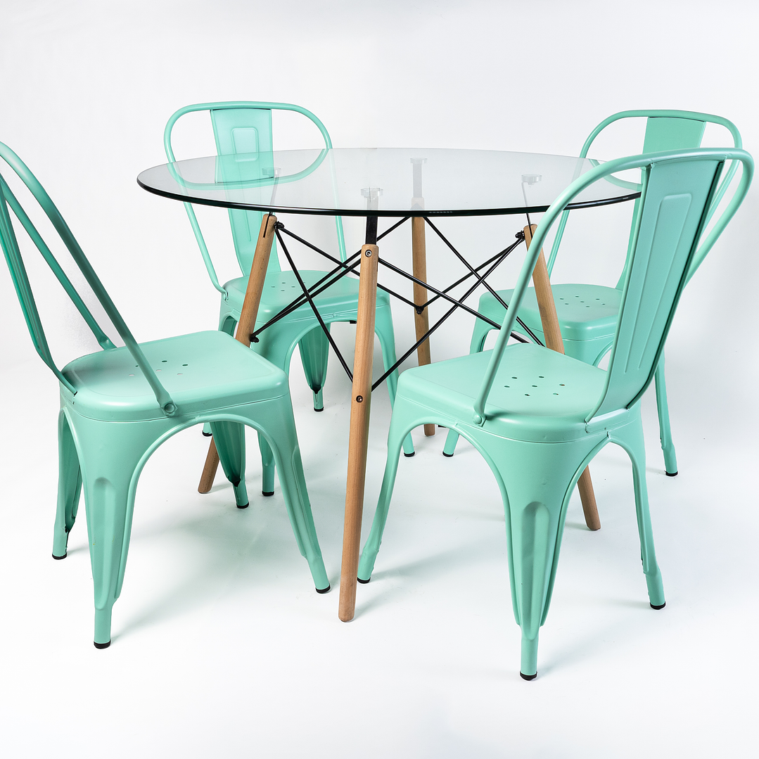 Comedor Brasil (Mesa Redonda Vidrio + Sillas Tolix) 2