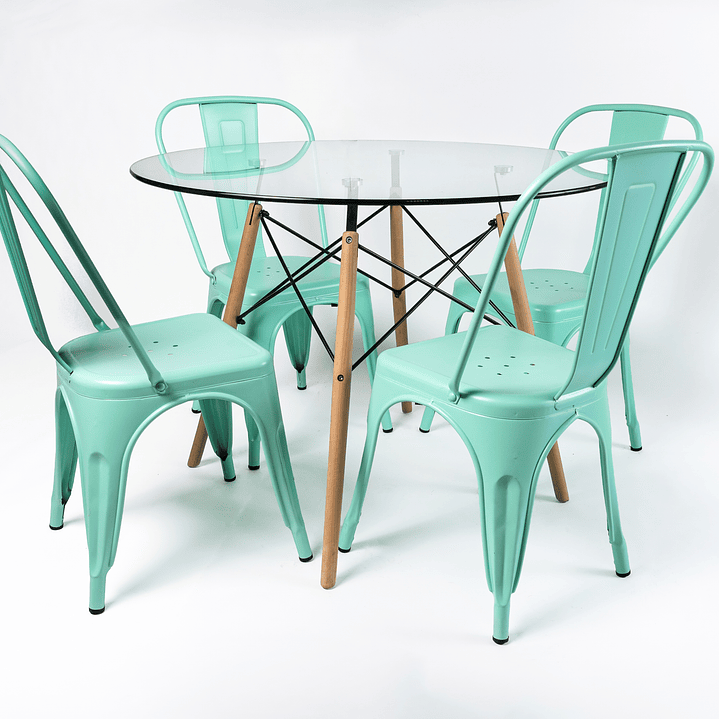 Comedor Brasil (Mesa Redonda Vidrio + Sillas Tolix) 2