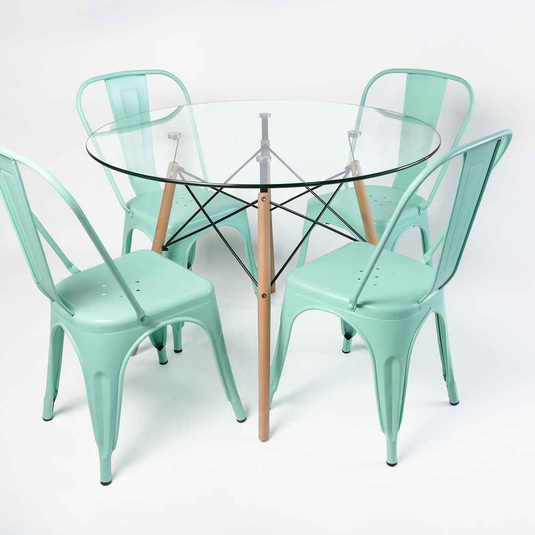 Comedor Brasil (Mesa Redonda Vidrio + Sillas Tolix) 3