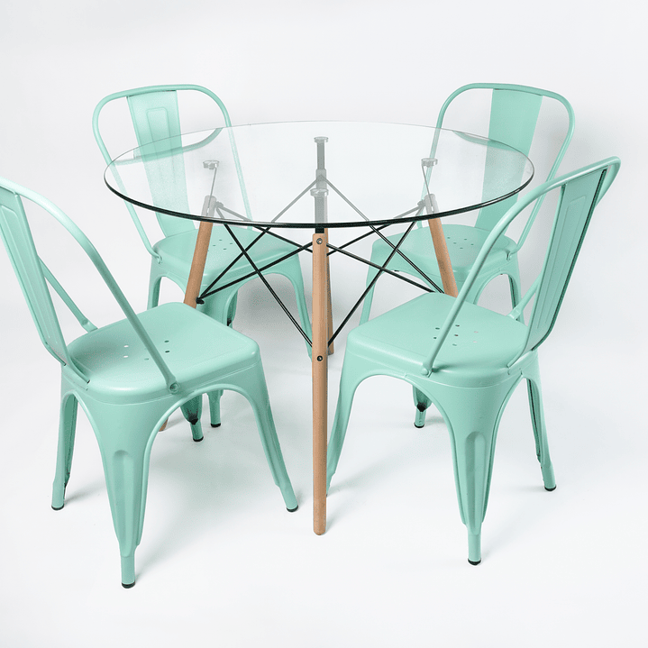 Comedor Brasil (Mesa Redonda Vidrio + Sillas Tolix) 3