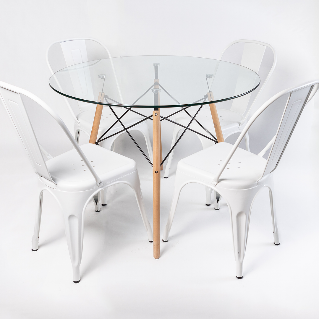 Comedor Brasil (Mesa Redonda Vidrio + Sillas Tolix) 4
