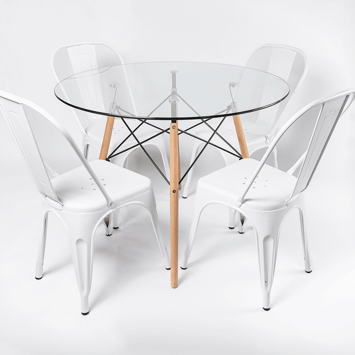 Comedor Brasil (Mesa Redonda Vidrio + Sillas Tolix) 4