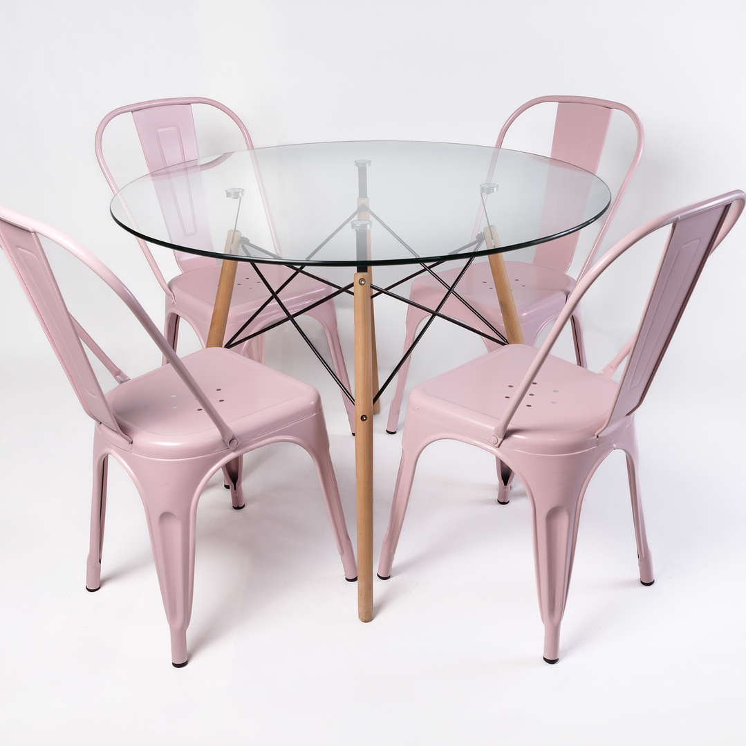 Comedor Brasil (Mesa Redonda Vidrio + Sillas Tolix) 5