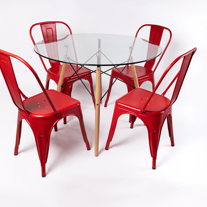 Comedor Brasil (Mesa Redonda Vidrio + Sillas Tolix) 6