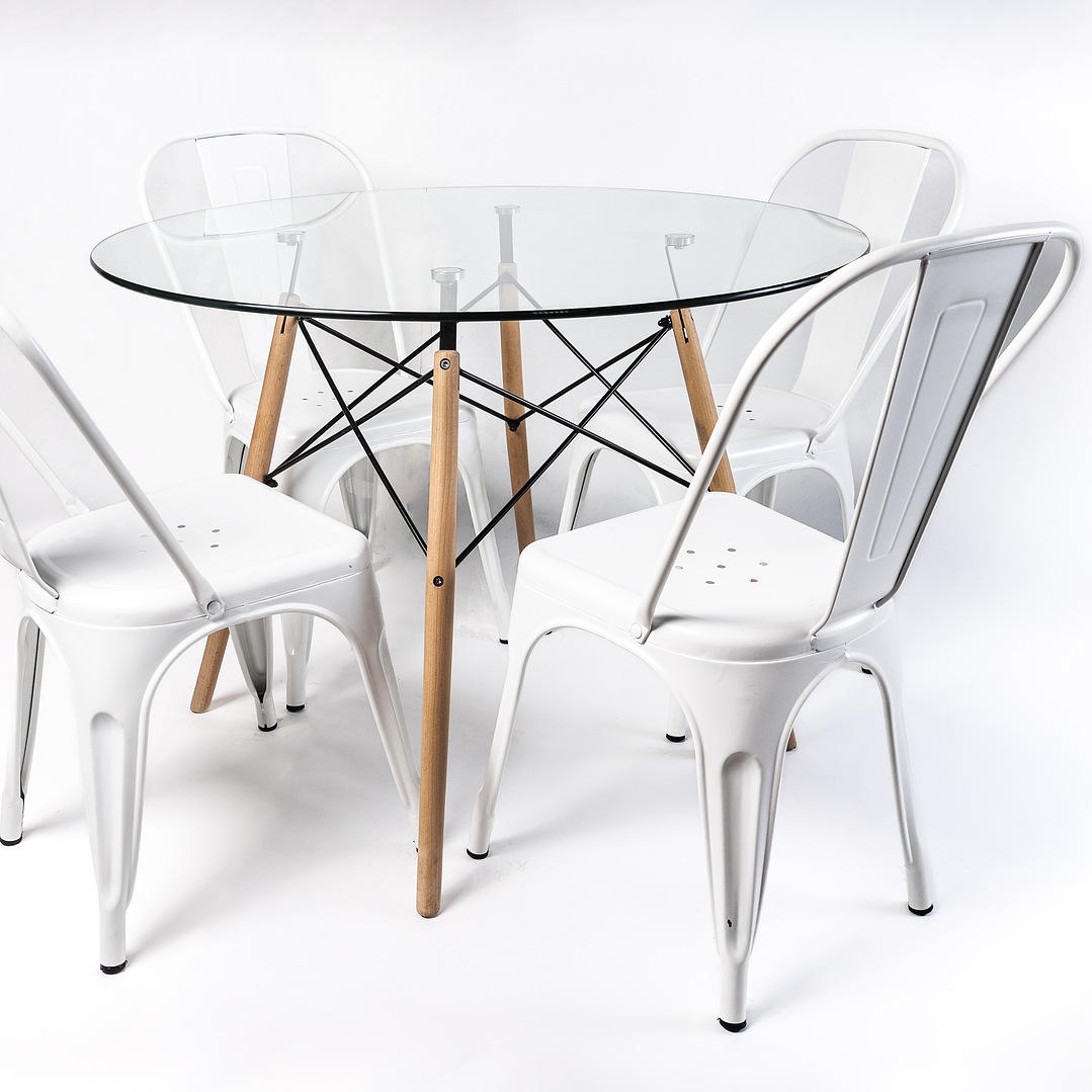 Comedor Brasil (Mesa Redonda Vidrio + Sillas Tolix) 7