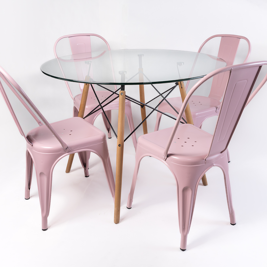 Comedor Brasil (Mesa Redonda Vidrio + Sillas Tolix) 8