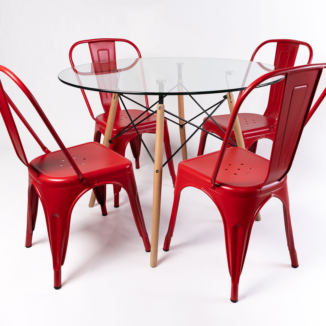 Comedor Brasil (Mesa Redonda Vidrio + Sillas Tolix) 9