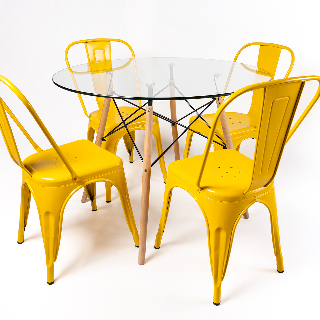 Comedor Brasil (Mesa Redonda Vidrio + Sillas Tolix) 10