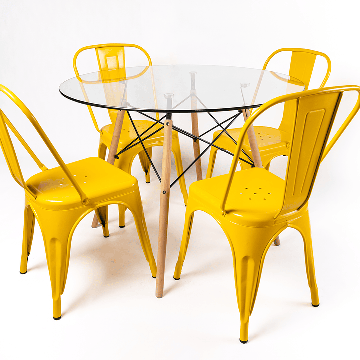 Comedor Brasil (Mesa Redonda Vidrio + Sillas Tolix) 10