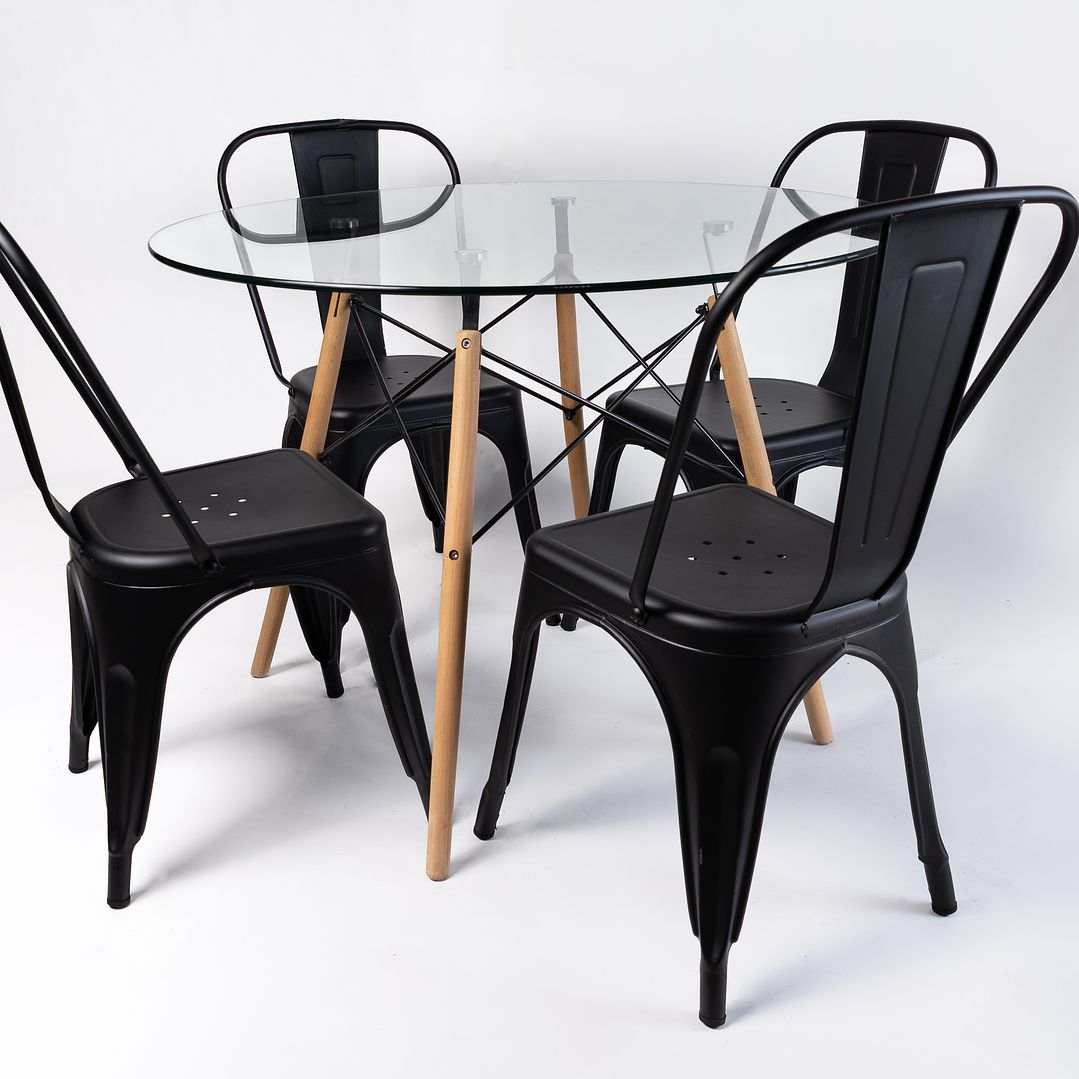 Comedor Brasil (Mesa Redonda Vidrio + Sillas Tolix) 1