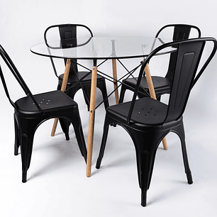 Comedor Brasil (Mesa Redonda Vidrio + Sillas Tolix)