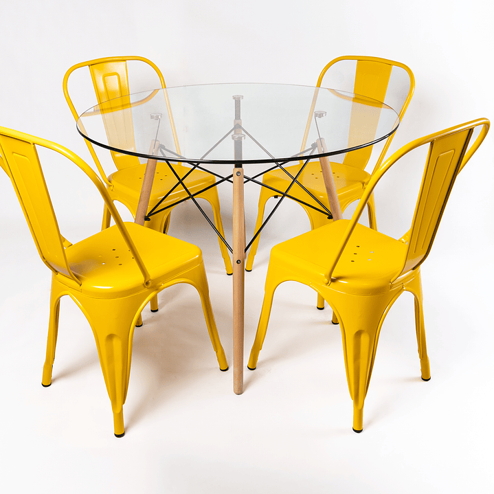 Comedor Brasil (Mesa Redonda Vidrio + Sillas Tolix) 11