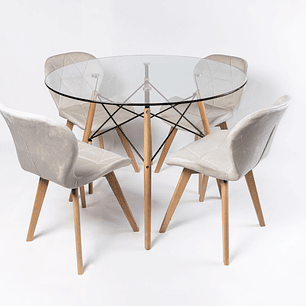 Comedor Patagonia (Mesa Eames Vidrio + Silla radar Velvet)
