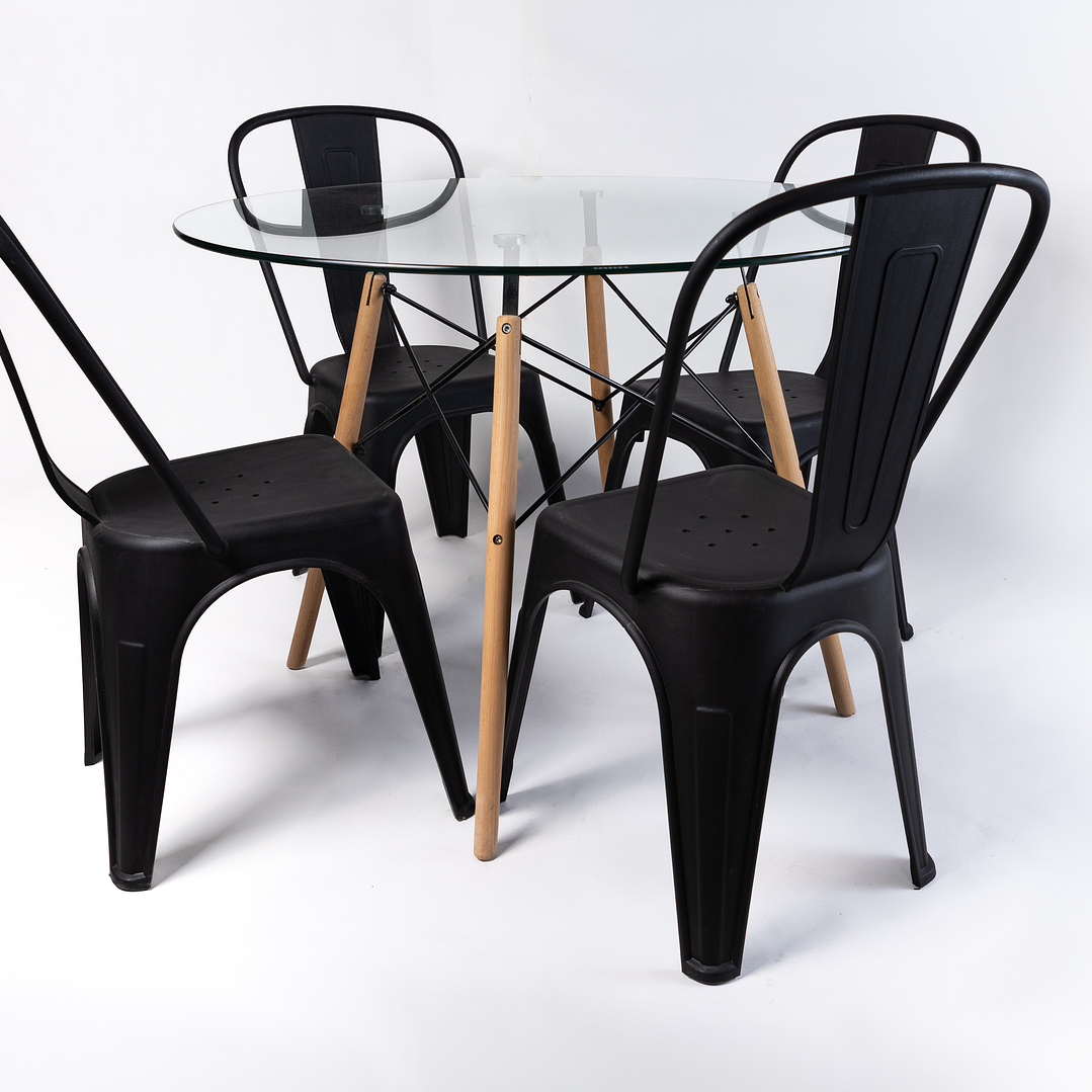 Comedor Carbono (Mesa eames vidrio + 4 sillas tolix polipropileno) 1
