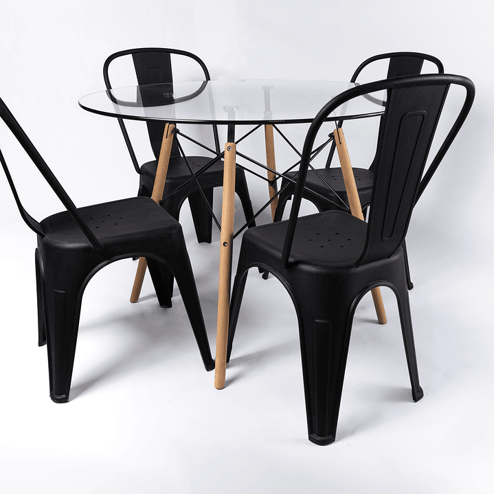 Comedor Carbono (Mesa eames vidrio + 4 sillas tolix polipropileno) 1