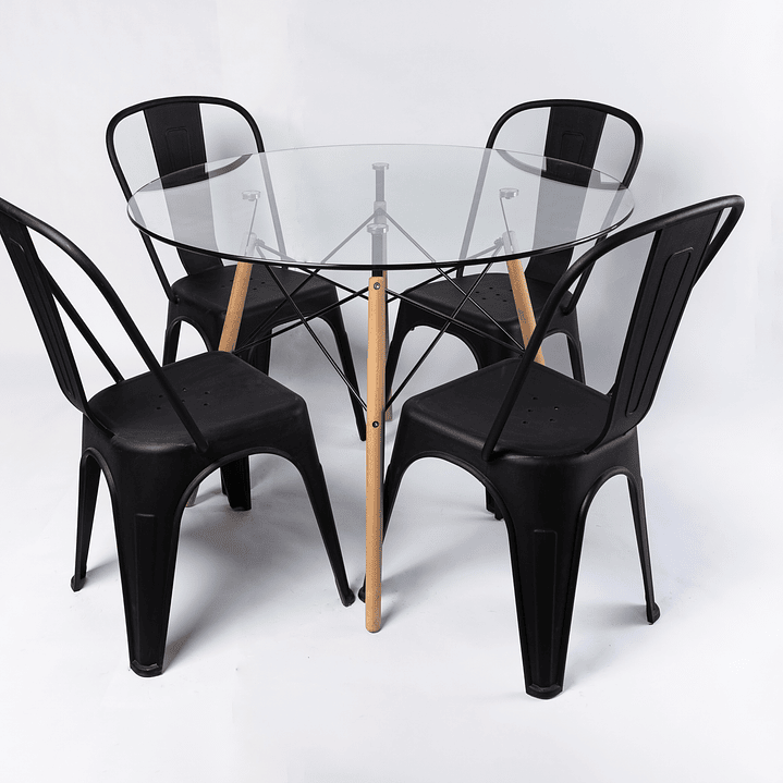 Comedor Carbono (Mesa eames vidrio + 4 sillas tolix polipropileno) 2