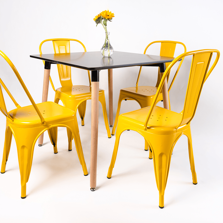 Comedor Rayo (Mesa cuadrada negra + 4 Sillas tolix amarillas) 2